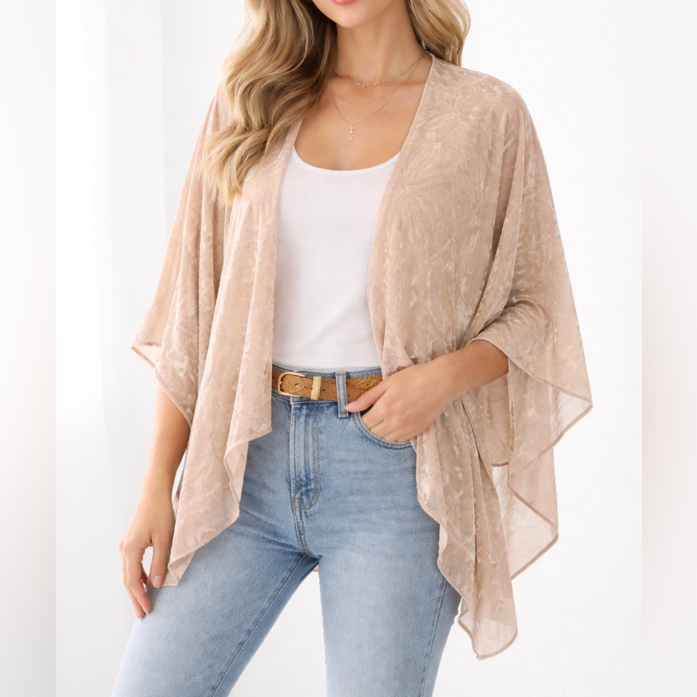 Marc New York burn out velvet‎ Light Taupe Open-Front Kimono Cardigan OS
